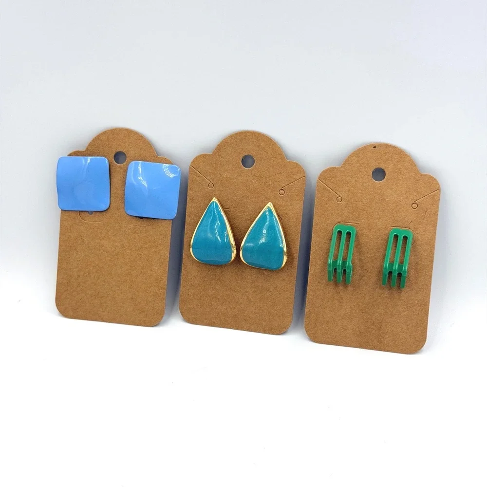 Vintage 80s Geometric Jewelry Lot 3 Pair Enamel Earring Set Studs Metal Retro